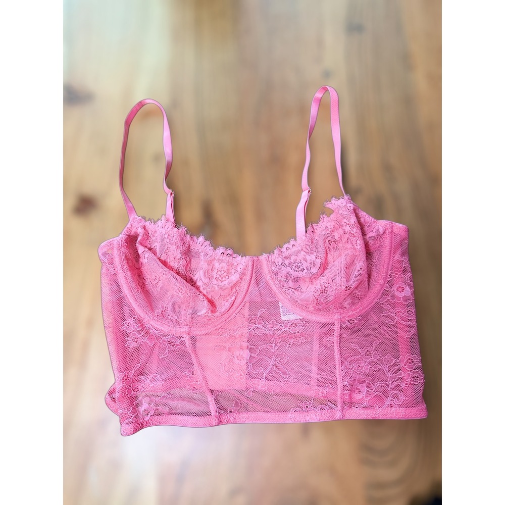 INC‎ International Concepts Pink Lace Underwire Bustier Top Sheer Mesh Medium